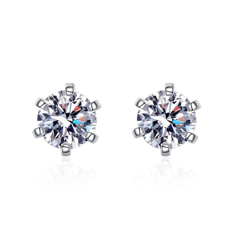 14K Gold Moissanite and 18K Gold Lab Grown Diamond Six-Prong Stud Earrings