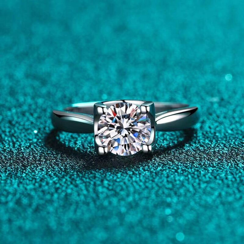 14K Gold Moissanite Four Prong Round Ring, 1CT