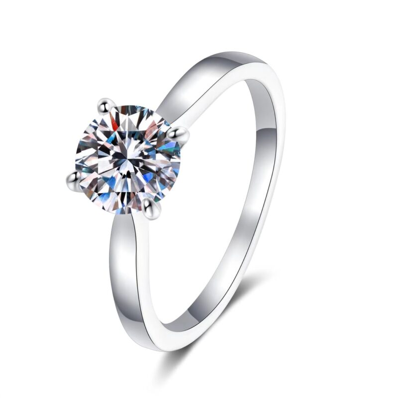 14K Gold Moissanite Round Solitaire Ring, 1.5CT
