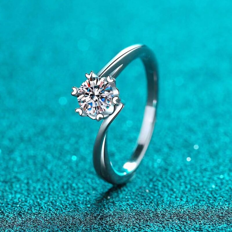 14K Gold Moissanite Six Prong Round Ring, 1.5CT