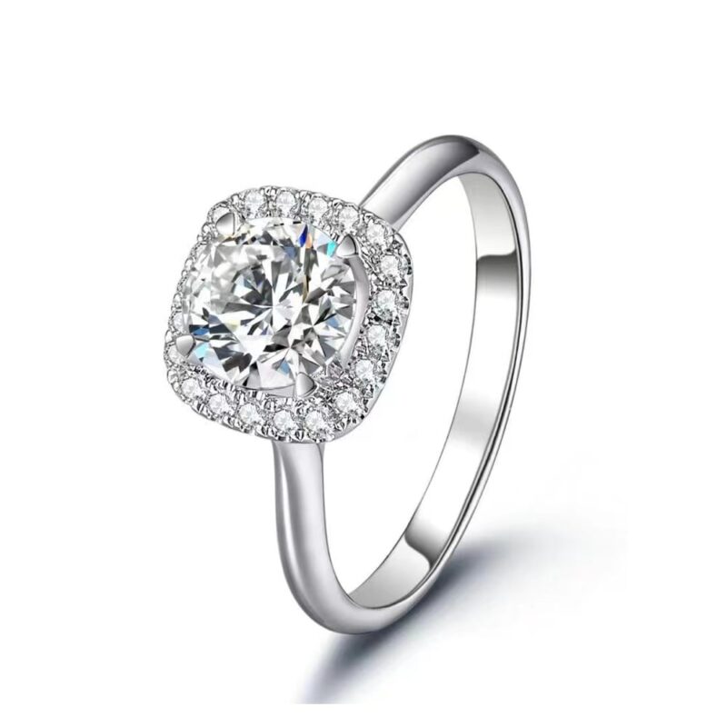 14K Gold Moissanite Square Halo Ring, 0.5CT