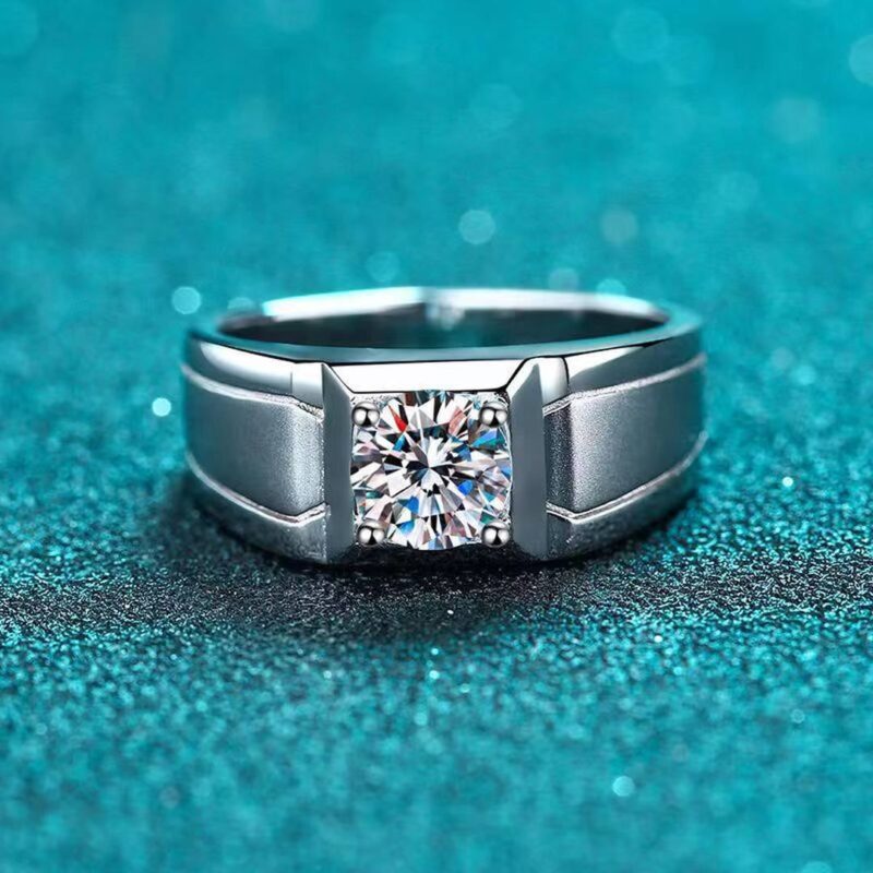 14K Gold Moissanite Wide Band Men's Ring, 0.5CT