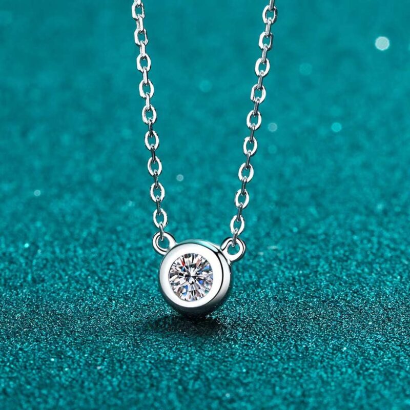 18K Gold Lab Grown Diamond Bezel Round Solitaire Necklace