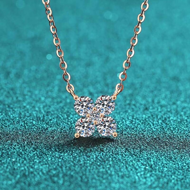 18K Gold Lab Grown Diamond Four-Stone Flower Necklace