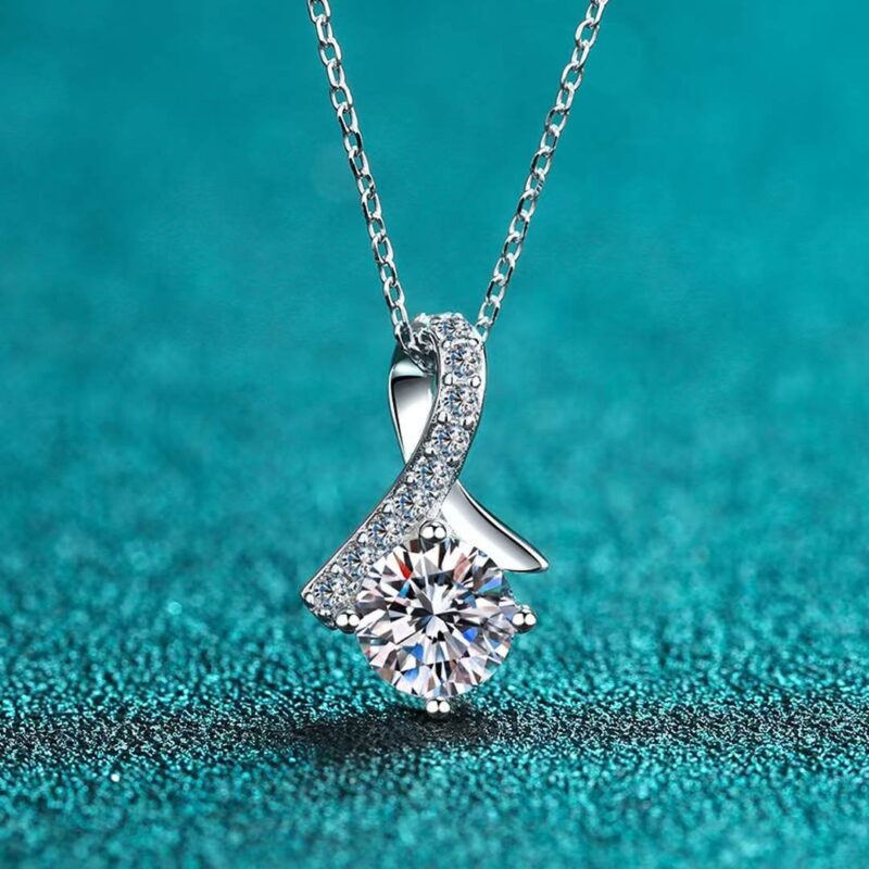 18K Gold Lab Grown Diamond Ribbon Solitaire Necklace