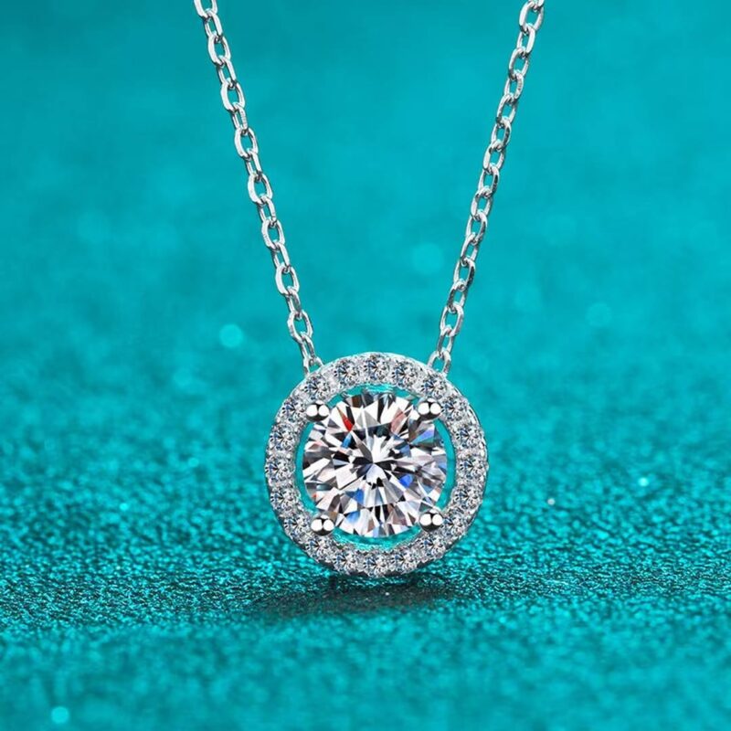 18K Gold Lab Grown Diamond Round Floating Halo Necklace
