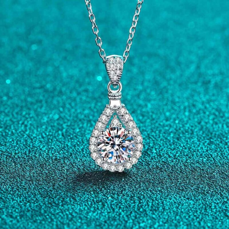 18K Gold Lab Grown Diamond Teardrop Halo Necklace