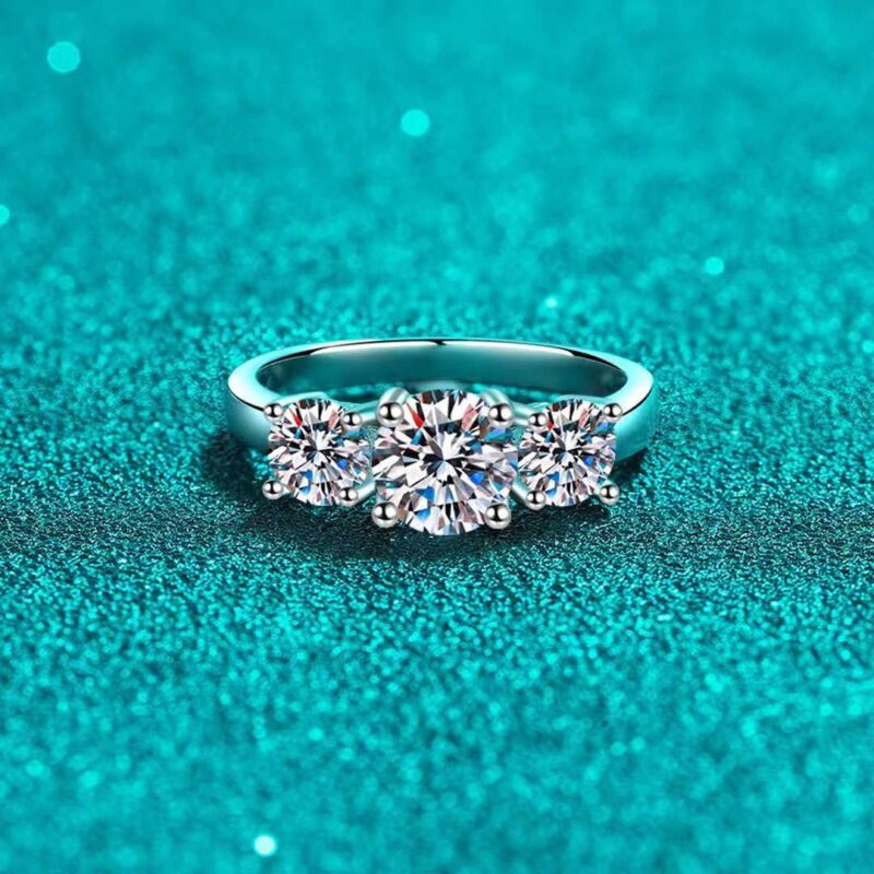 18K Gold Lab Grown Diamond Three Stone Ring, 1CT
