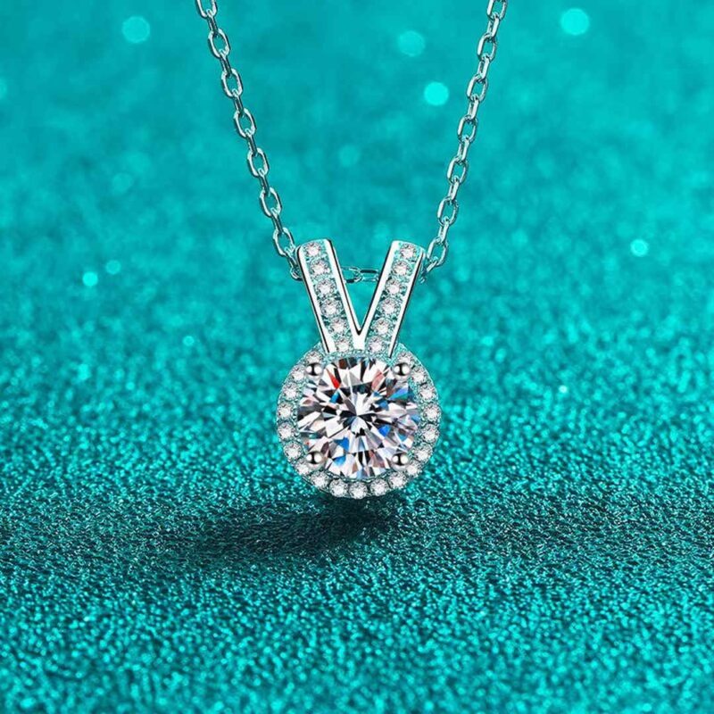 18K Gold Lab Grown Diamond V-Bail Halo Necklace