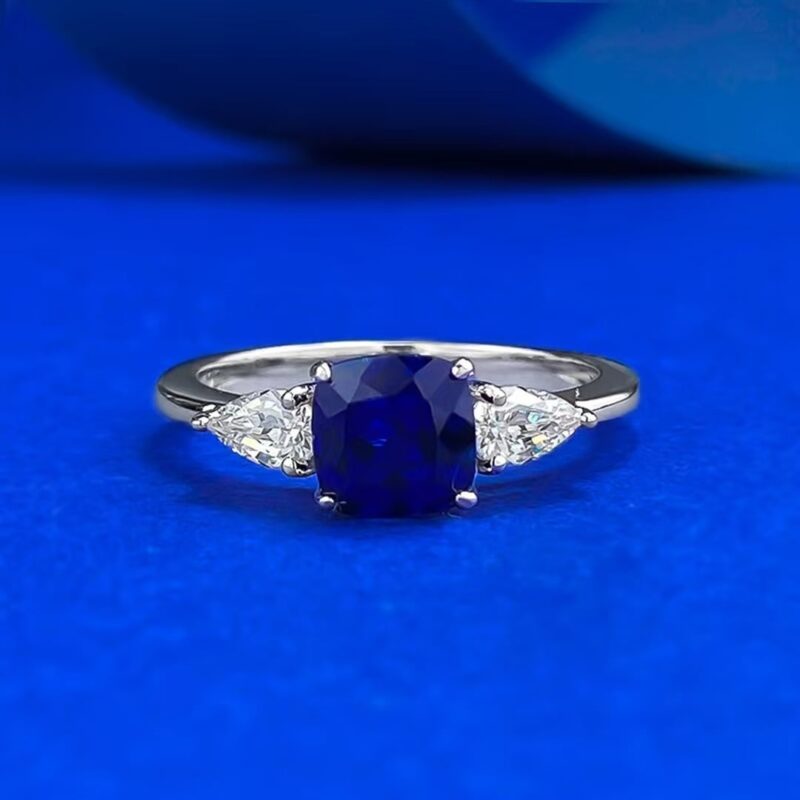 S925 Sterling Silver Blue Three Stone Ring