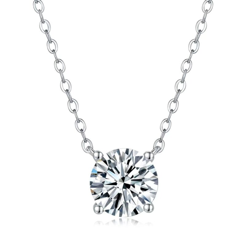 S925 Sterling Silver Four-Prong Round Solitaire Necklace