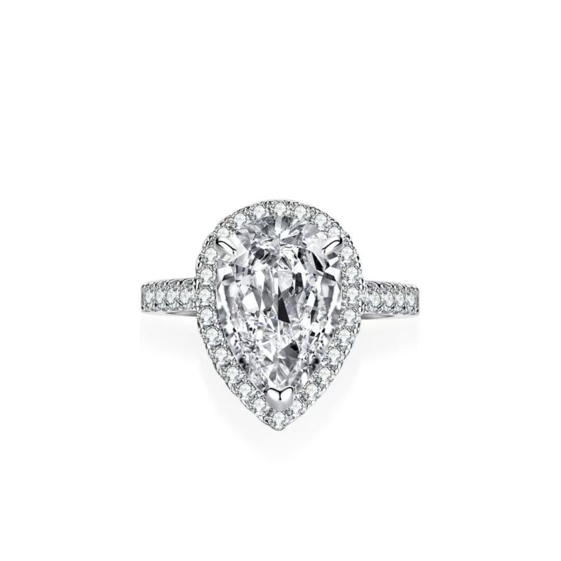S925 Sterling Silver Pear Halo Ring