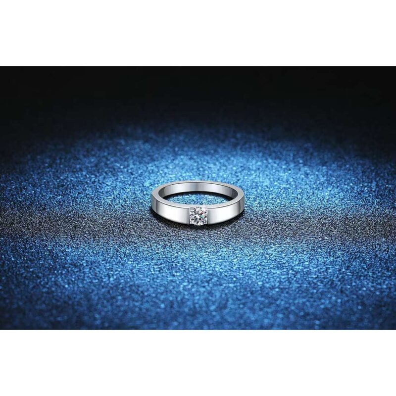 S925 Sterling Silver Wide Inset Stone Band